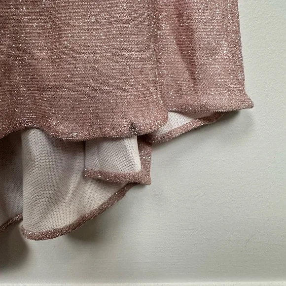 XSCAPE EVENINGS Blush / Silver Ruffle Off the Shoulder Foil Knit Trumpet Gown - Picture 10 of 11